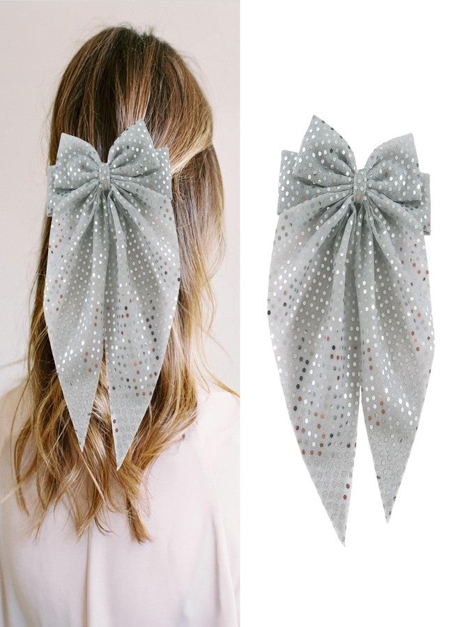 ZEYER Bow Christmas Hair Clips Glitter Silvery Bow Spring Clip Design with Silvery Exquisite Hair Accessories for Women Girls Christmas Gifts Claw Clips 1PCS - Image 1